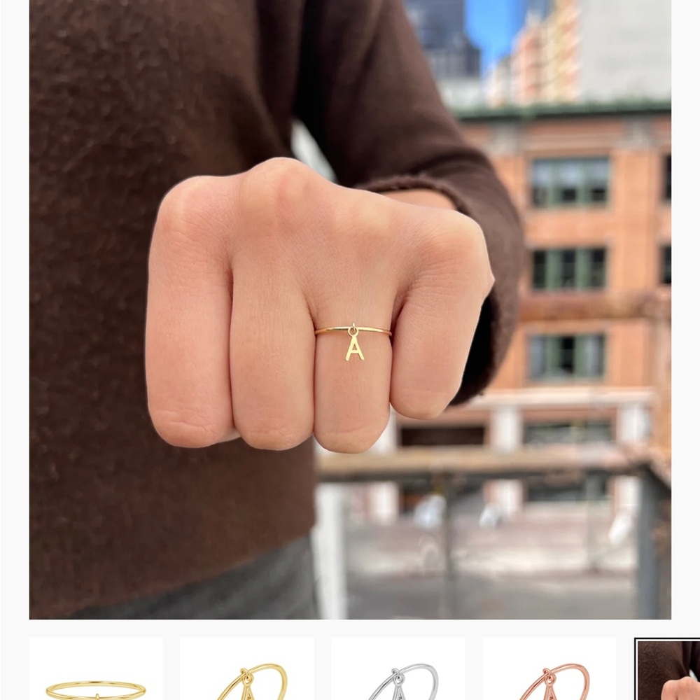 New Baby Solid Gold Initial Drop Ring With Letter… - image 6